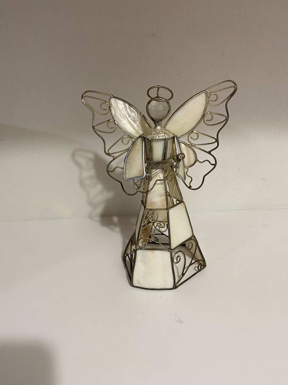 White Stained Glass Angel Figurine - Decorative Home Art